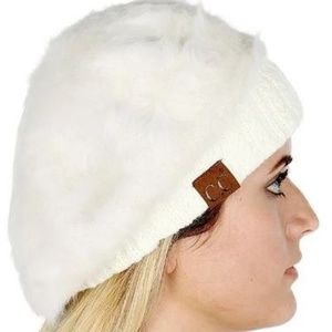 Boutique White C.C Beenie Faux Fur Beret